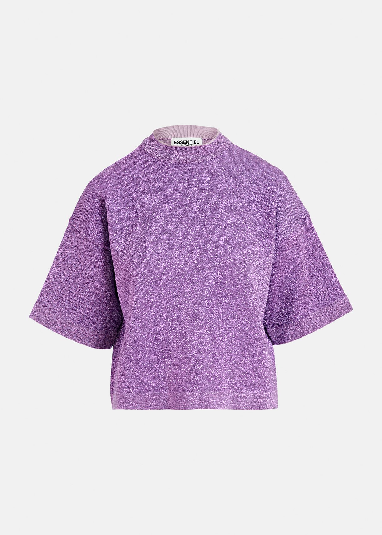 Purple lurex short-sleeved sweater