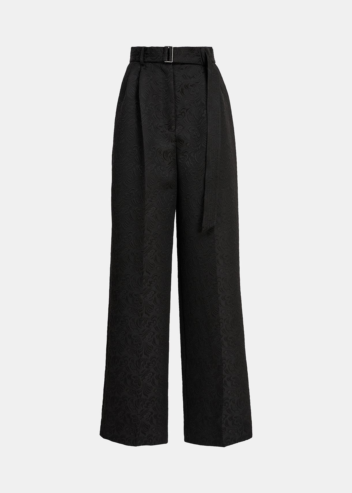 Black jacquard straight-leg pants