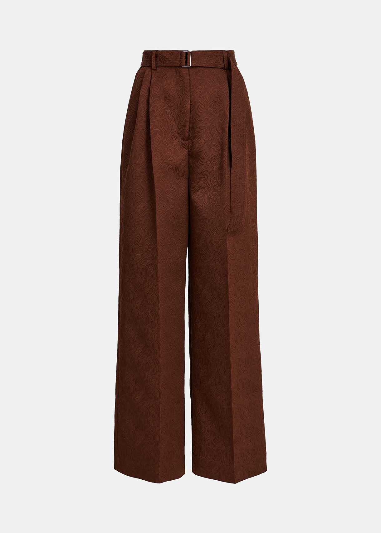 Brown jacquard straight-leg pants