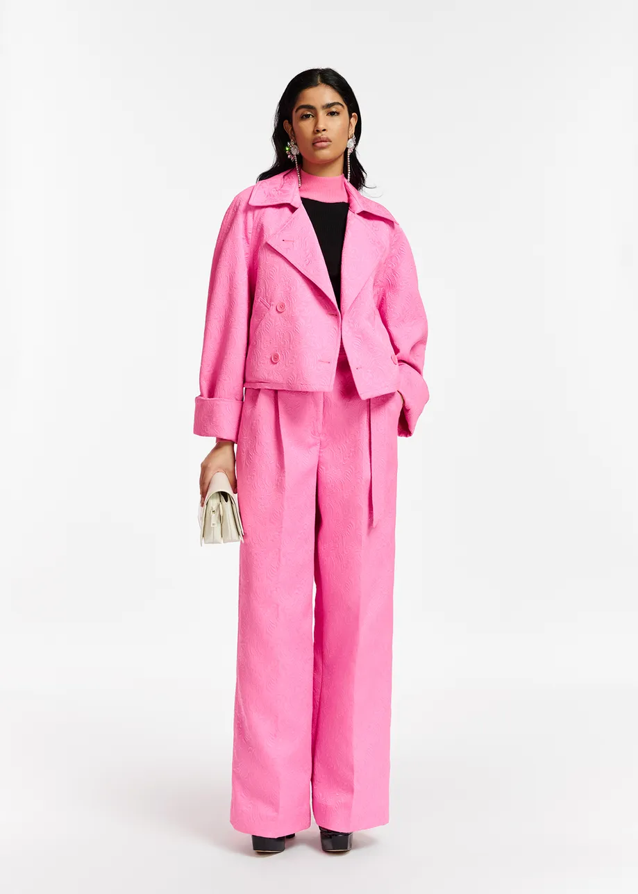 Pink jacquard straight-leg pants