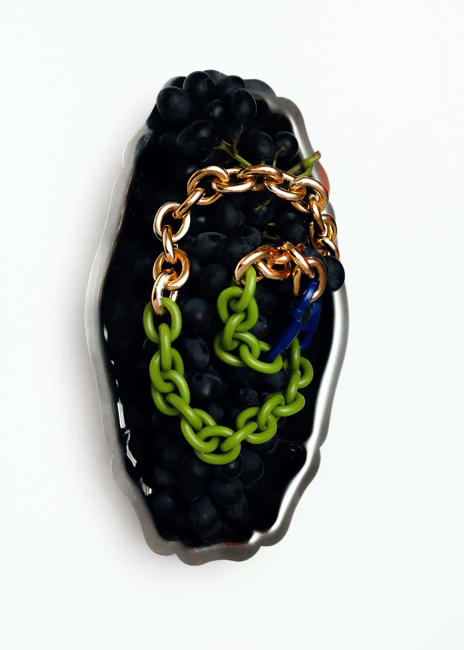 Gold, green and dark blue chunky chain necklace