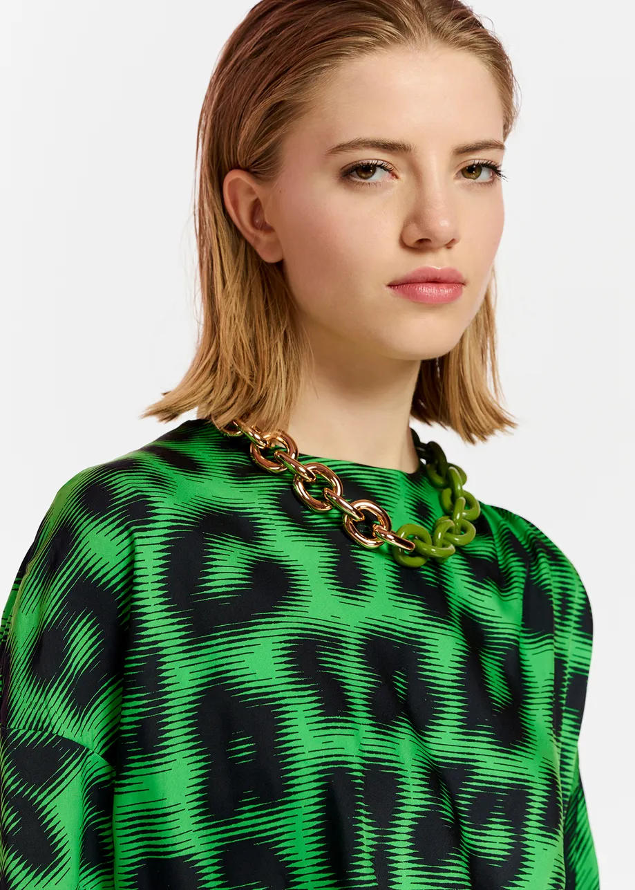 Collier à gros maillons dorés, verts et bleu foncé