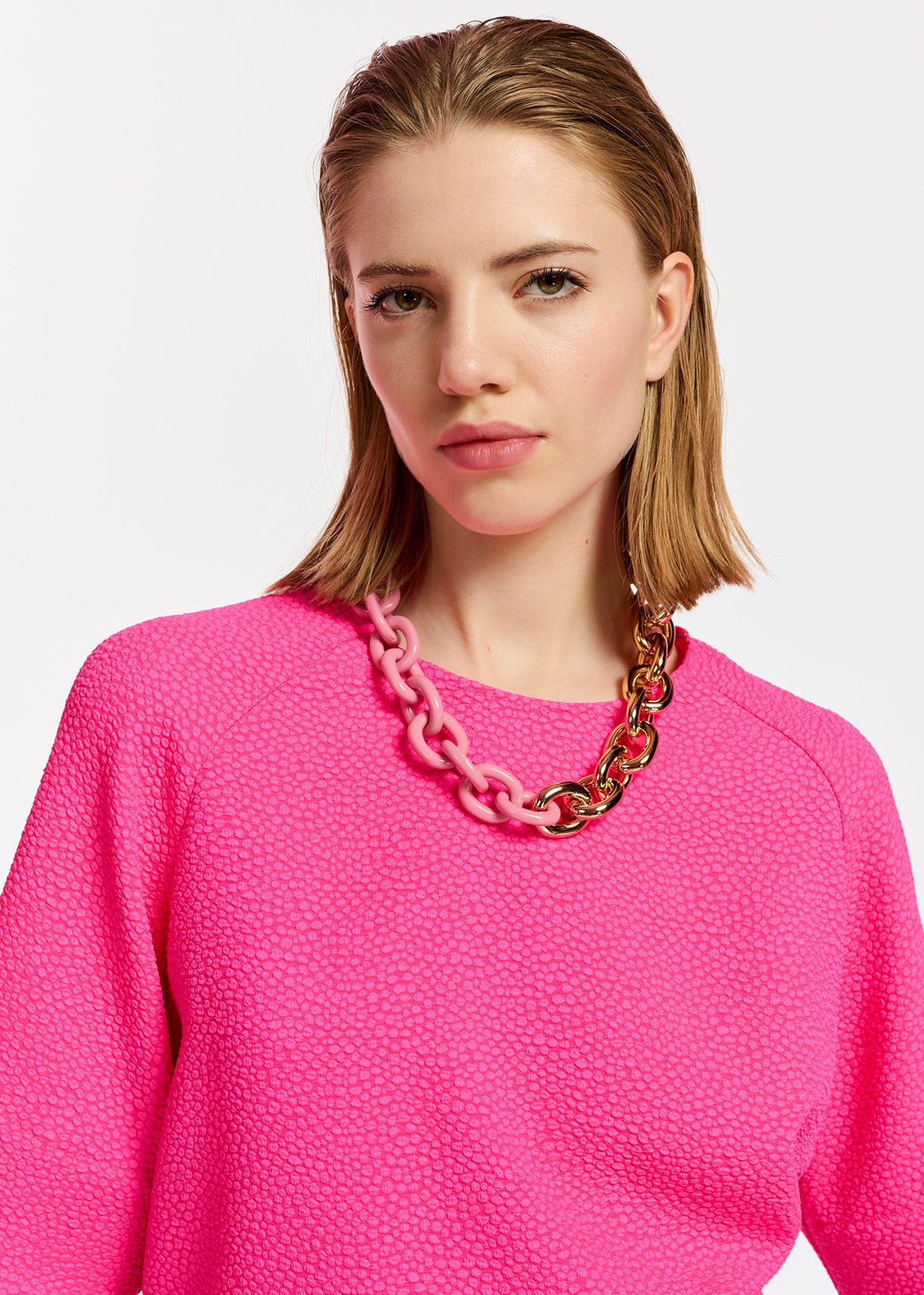 Gold, pink and burgundy chunky chain necklace