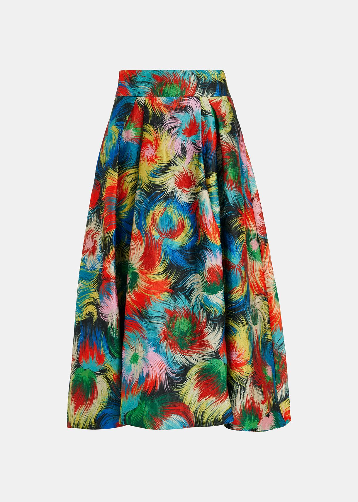 Multicolor jacquard pleated midi skirt with abstract print