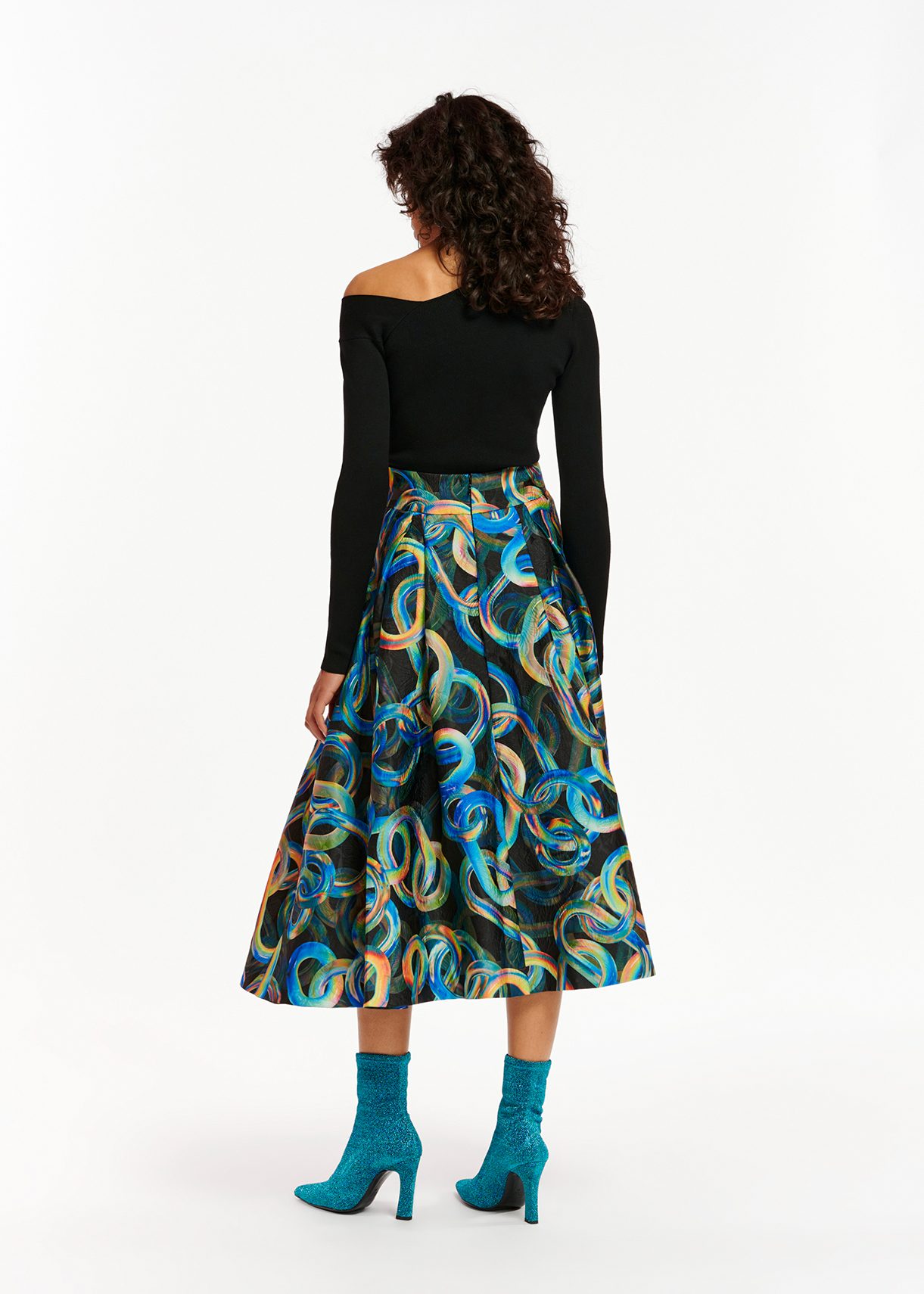 Black jacquard cheap midi skirt