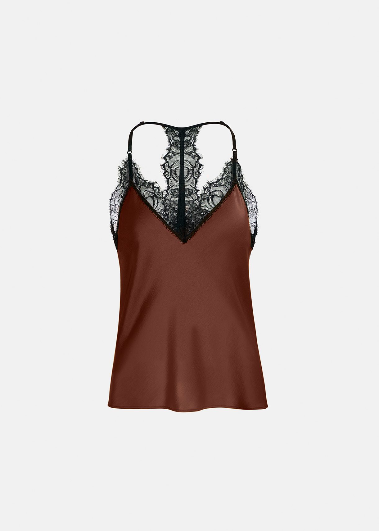 Brown lace-trimmed camisole