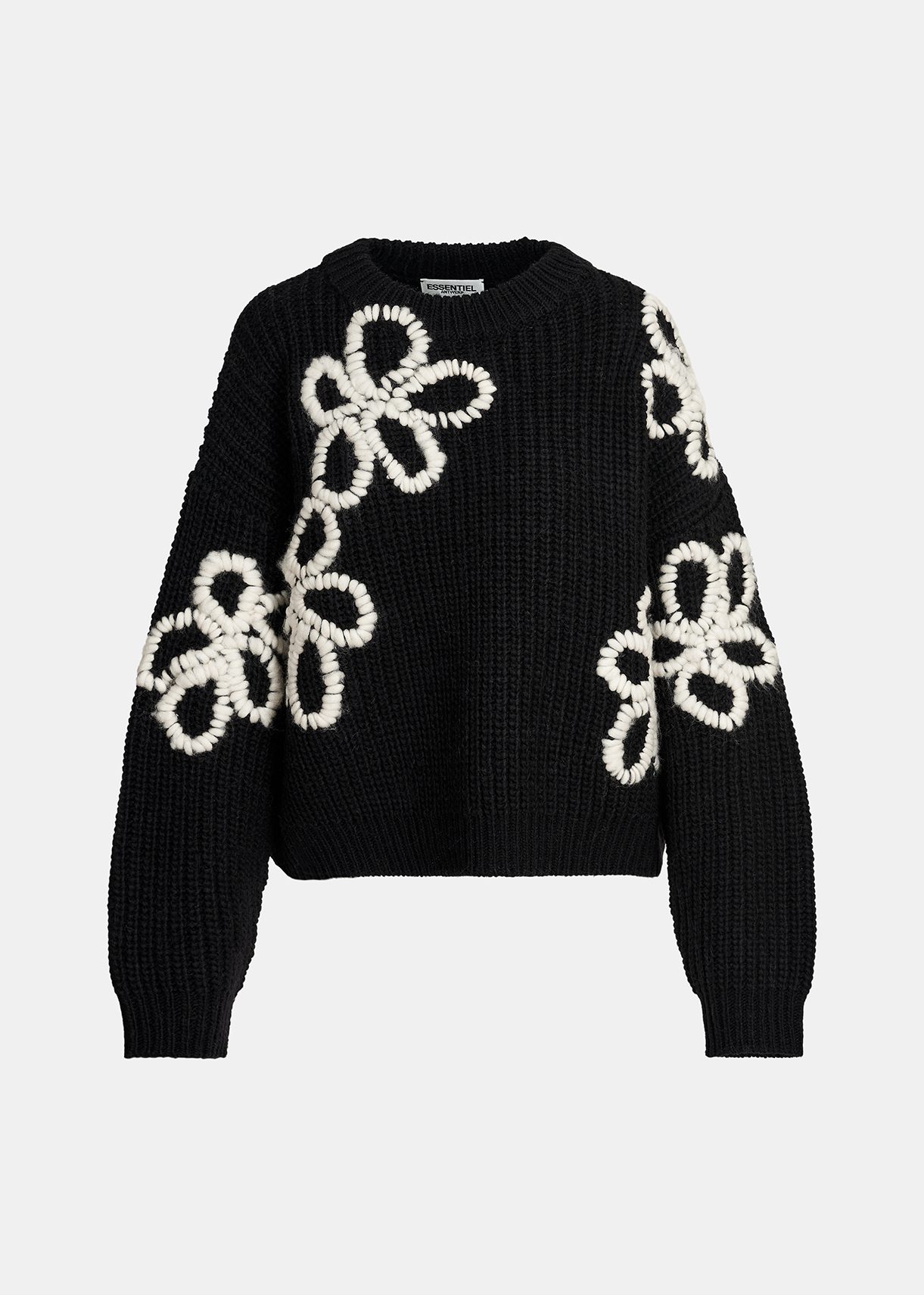 Black knit sweater with floral embroideries