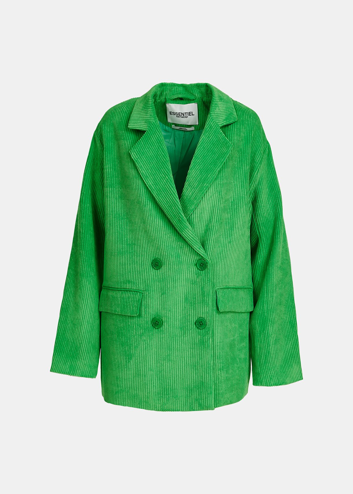 Green corduroy double-breasted blazer