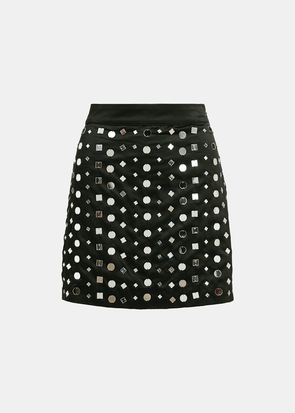 Black mini skirt with mirror embellishments