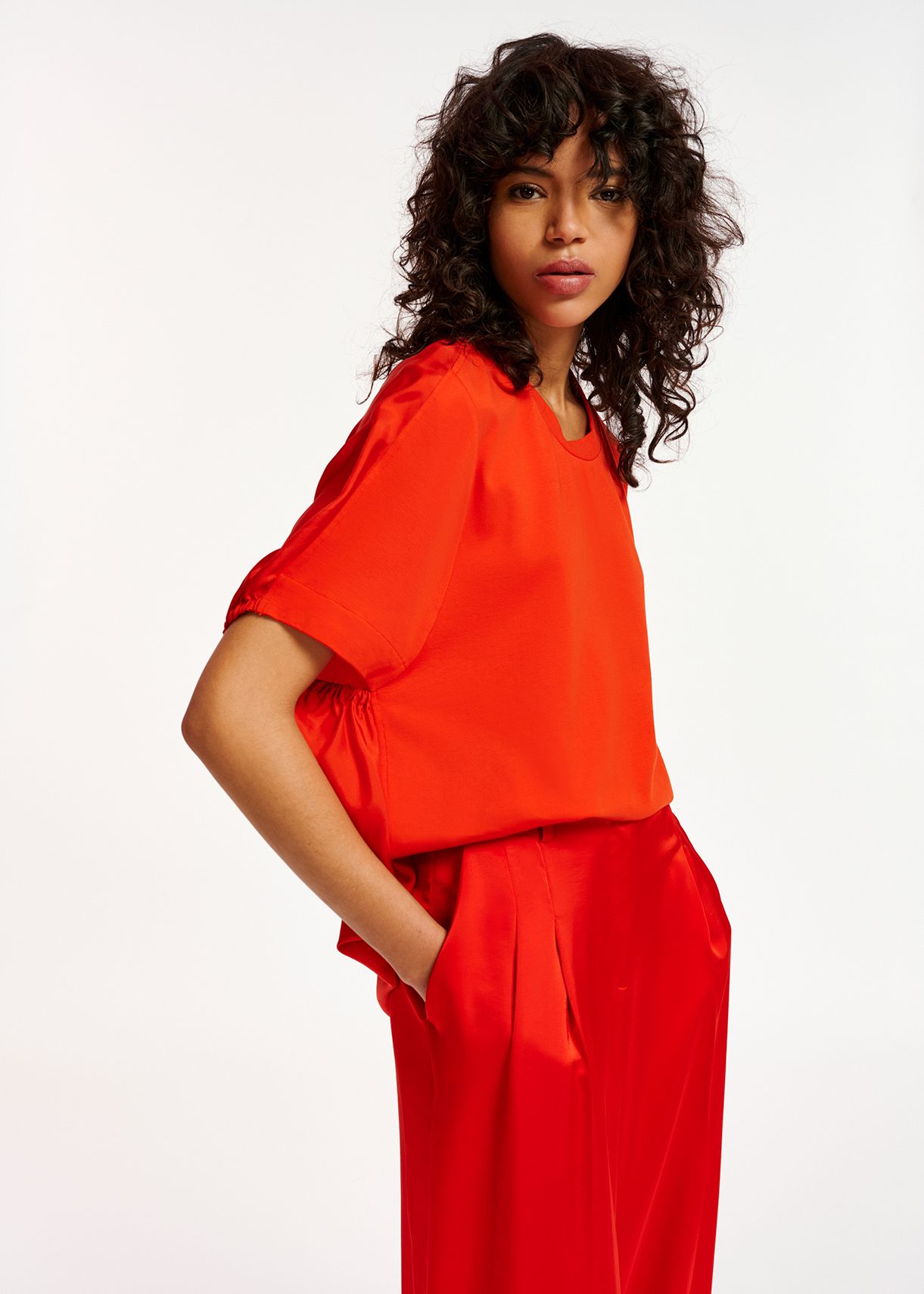 Red T shirt with silk back panel Essentiel Antwerp United States