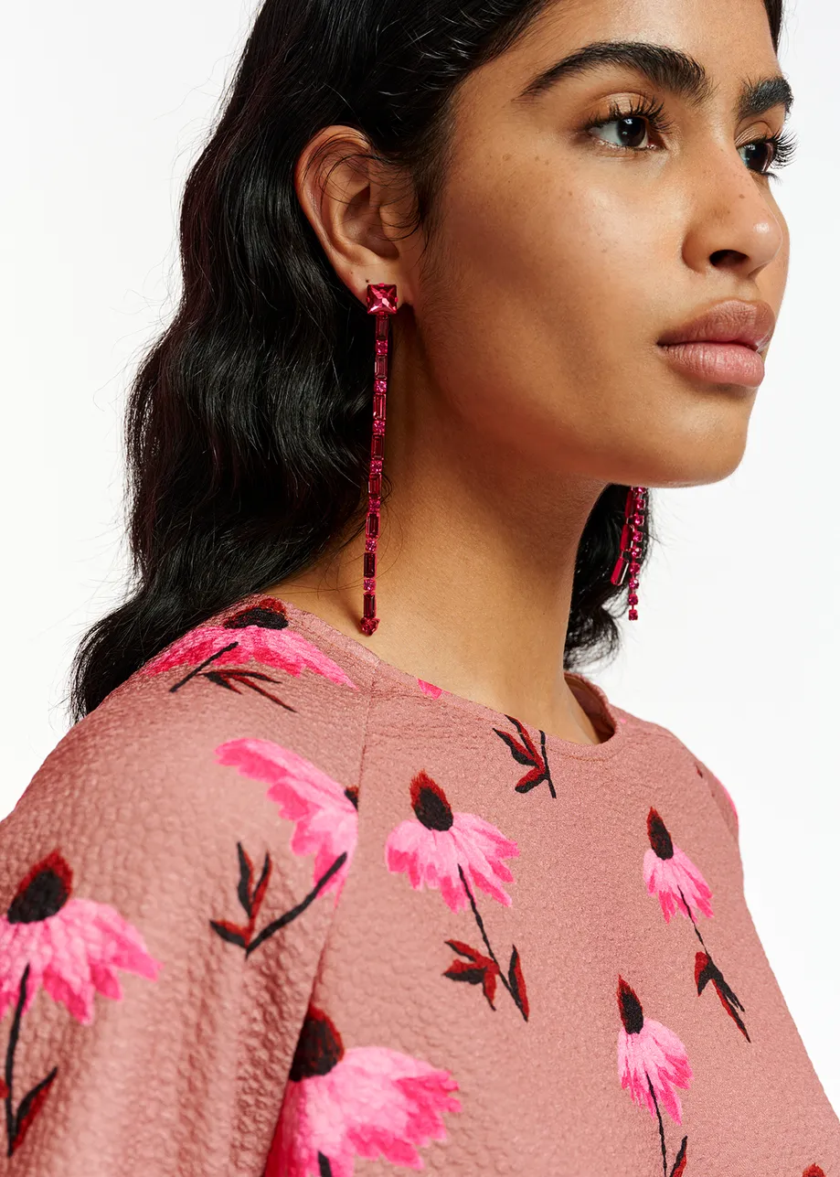 Fuchsia long rhinestone earrings