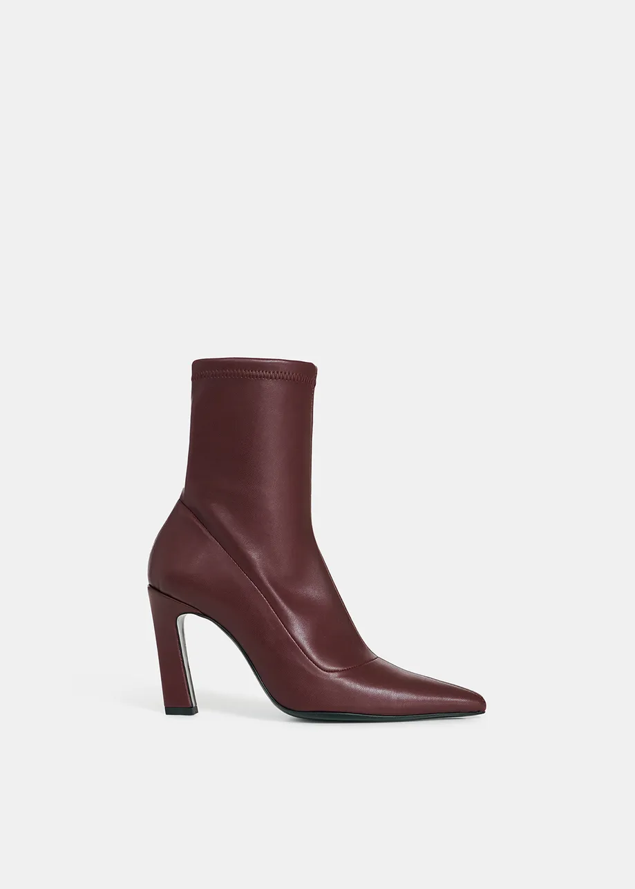 Maroon faux leather sock boots