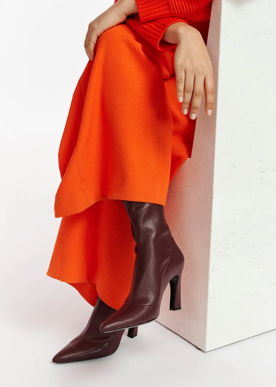 Maroon faux leather sock boots