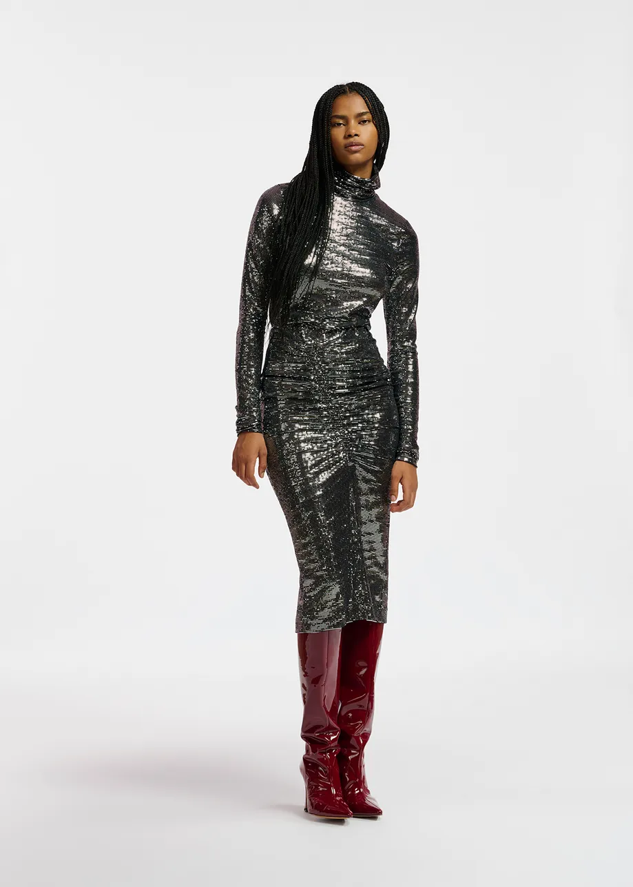 Black and silver stretch-jersey midi skirt