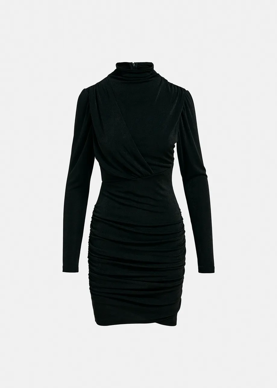 Black ruched stretch-jersey mini dress
