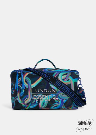 Black abstract printed duffle bag - collaboration with UNRUN