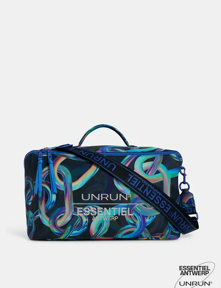 Black abstract printed duffle bag - collaboration with UNRUN