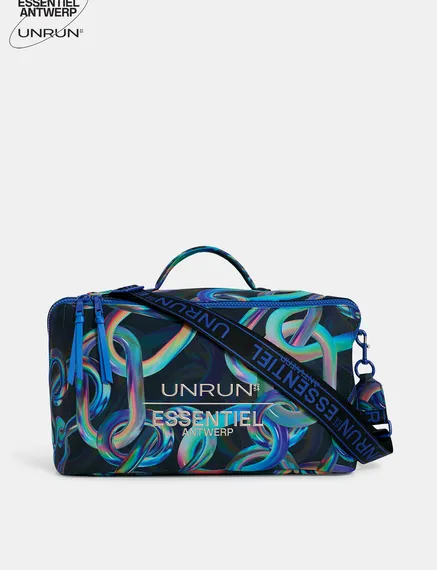 Black abstract printed duffle bag - collaboration with UNRUN