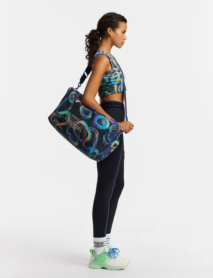 Black abstract printed duffle bag - collaboration with UNRUN