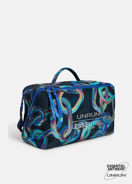 Black abstract printed duffle bag - collaboration with UNRUN