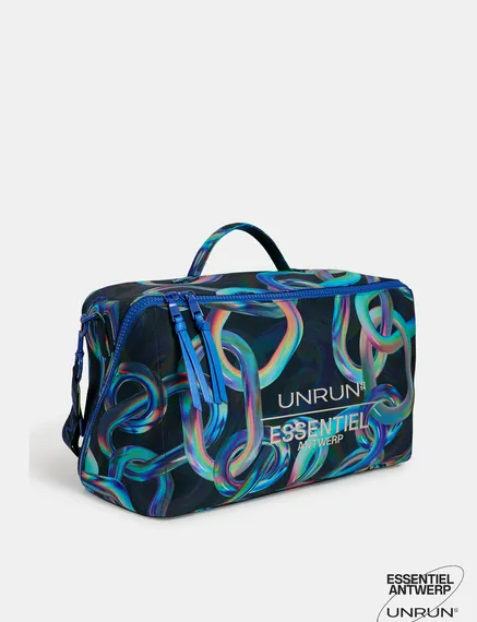 Black abstract printed duffle bag - collaboration with UNRUN