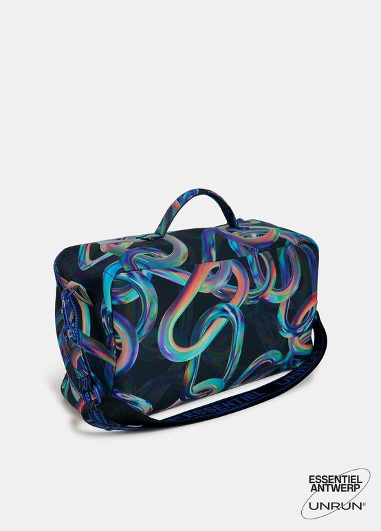 Black abstract printed duffle bag - collaboration with UNRUN