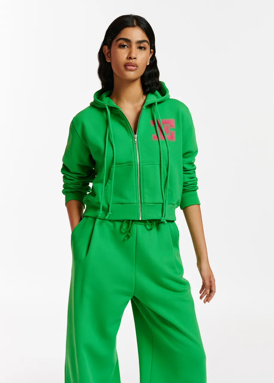 Green organic cotton-jersey zipped hoodie