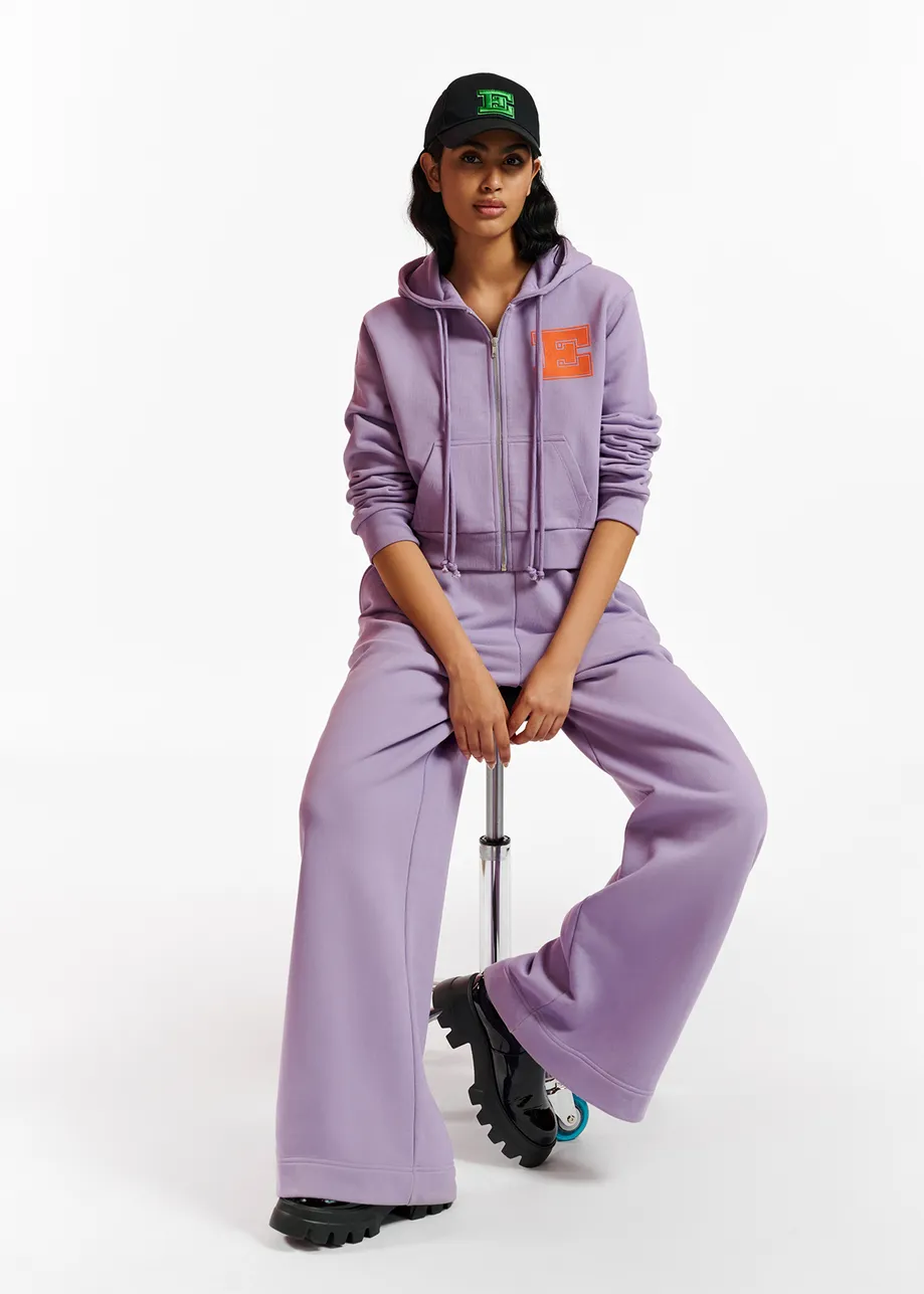 Purple organic cotton-jersey zipped hoodie