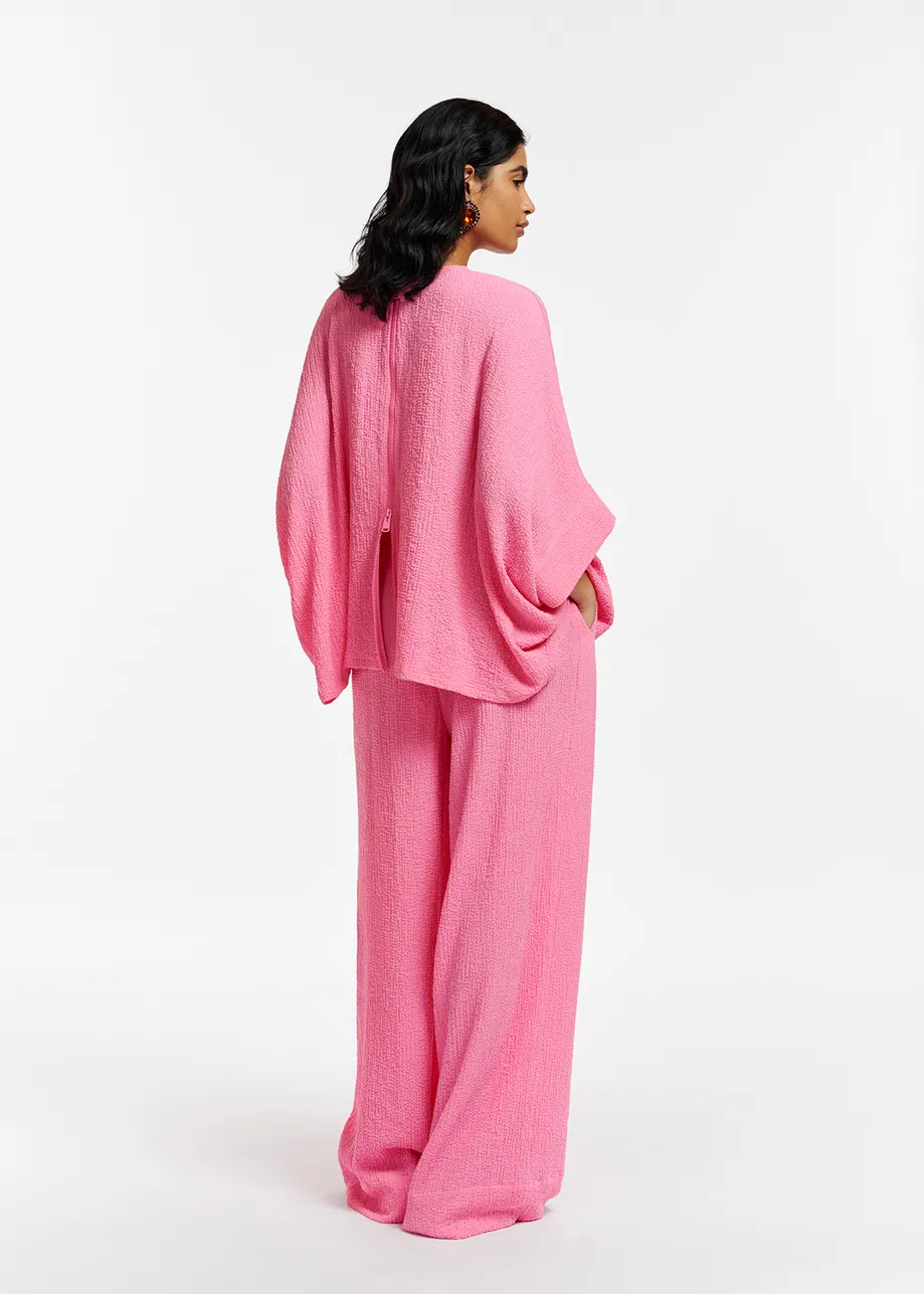 Pink oversized seersucker top