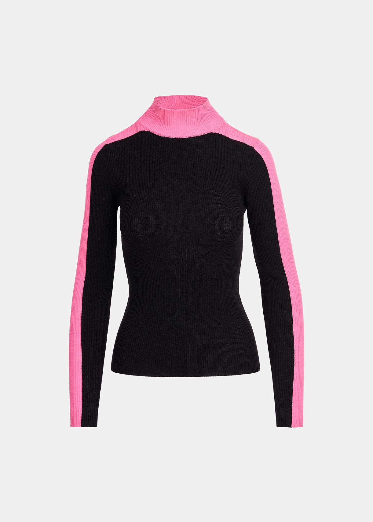 Black and pink two-tone turtleneck knit sweater