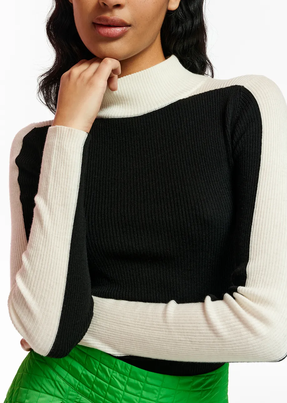 Black and off-white two-tone turtleneck knit sweater | Essentiel ...