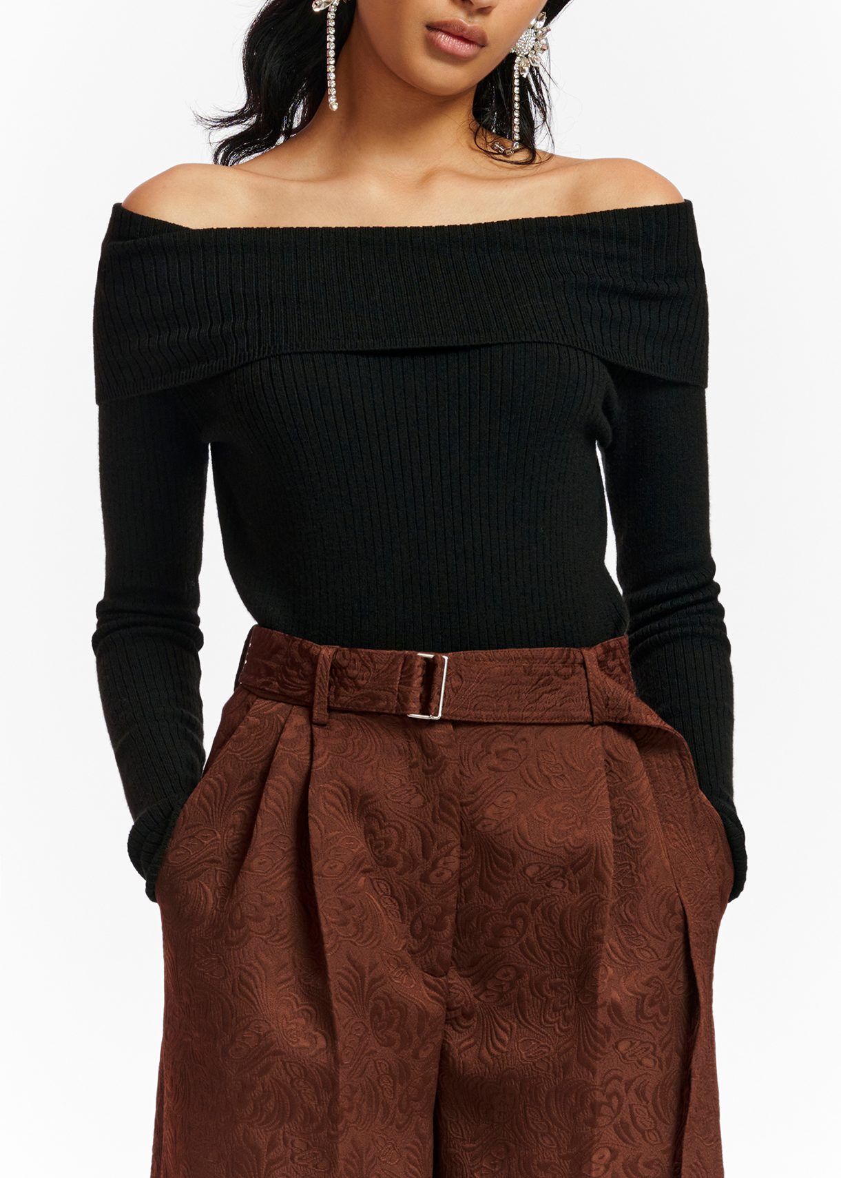 Black off the shoulder knit sweater Essentiel Antwerp Europe