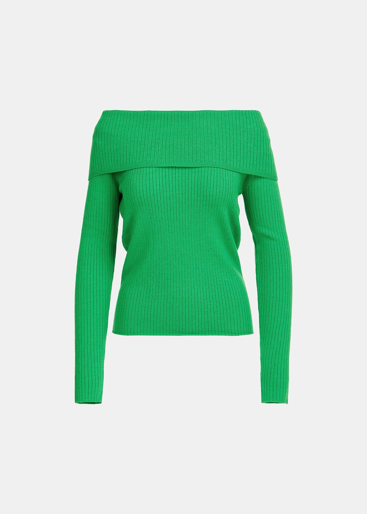 Green off-the-shoulder knit sweater