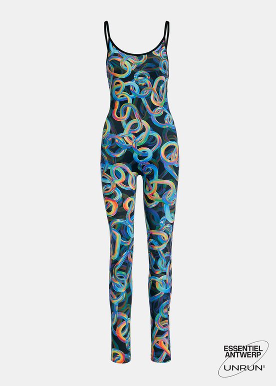 Zwarte bodysuit met abstracte print - samenwerking met UNRUN