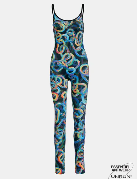 Zwarte bodysuit met abstracte print - samenwerking met UNRUN