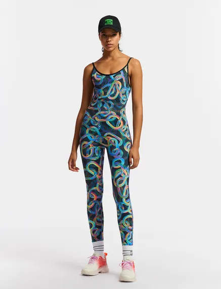 Zwarte bodysuit met abstracte print - samenwerking met UNRUN