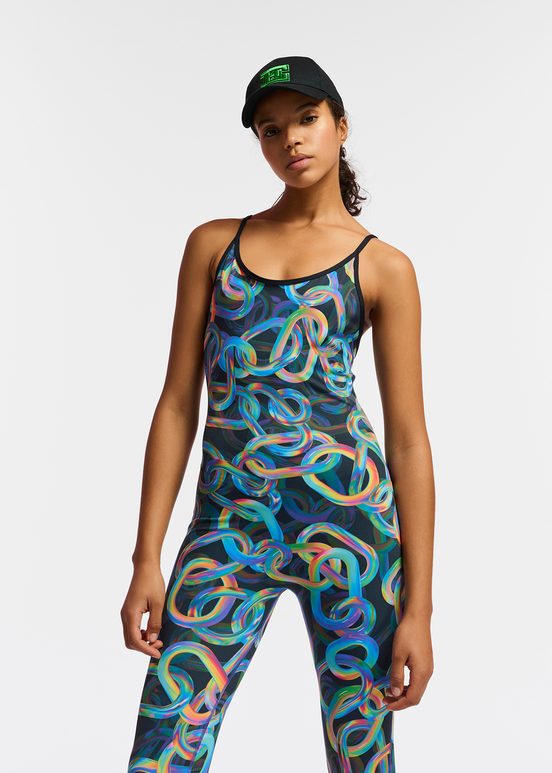 Zwarte bodysuit met abstracte print - samenwerking met UNRUN