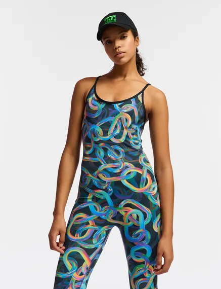 Black abstract printed one piece - collaboration with UNRUN