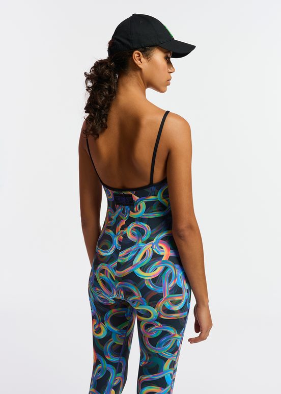 Zwarte bodysuit met abstracte print - samenwerking met UNRUN