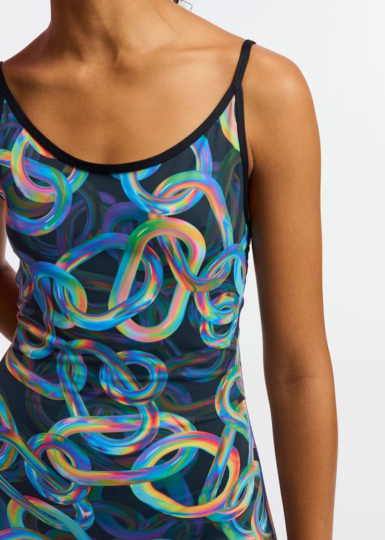 Black abstract printed one piece - collaboration with UNRUN