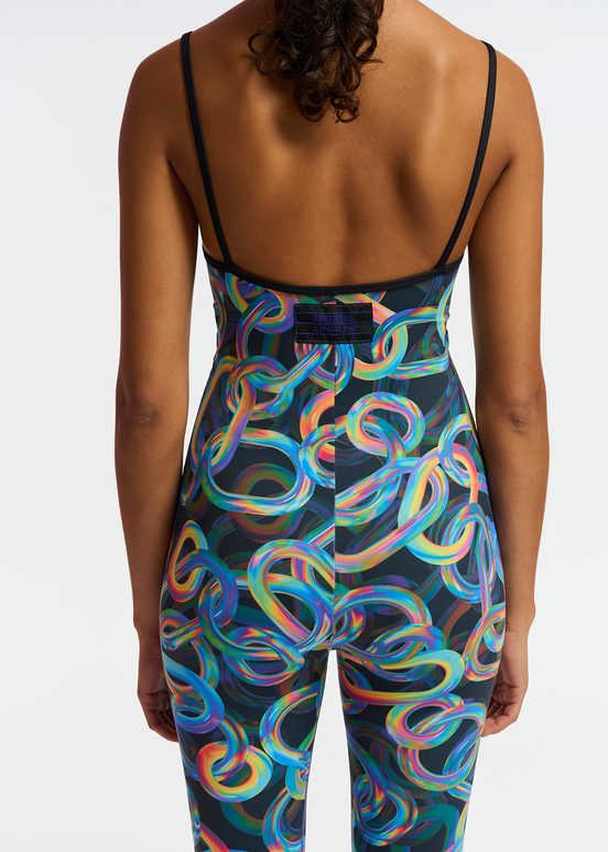 Black abstract printed one piece - collaboration with UNRUN