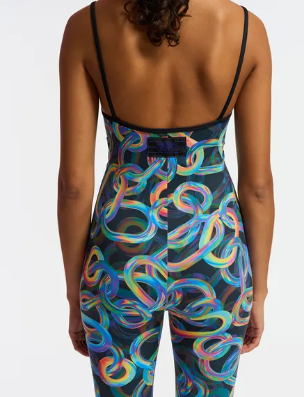 Black abstract printed one piece - collaboration with UNRUN