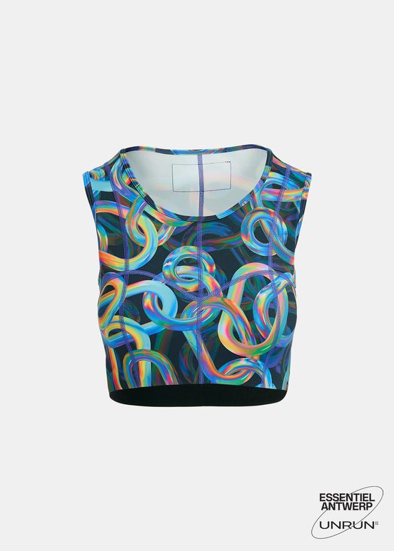 Zwarte sportbeha met abstracte print - samenwerking met UNRUN