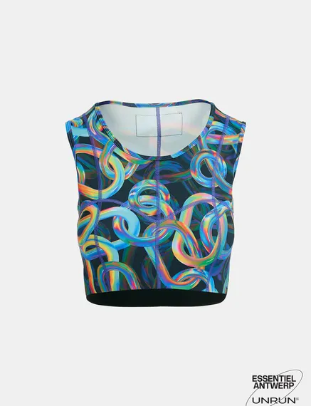 Zwarte sportbeha met abstracte print - samenwerking met UNRUN