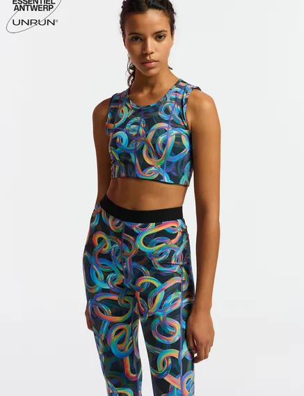 Black abstract printed sports bra - collaboration with UNRUN