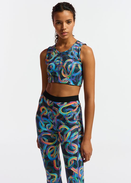 Black abstract printed sports bra - collaboration with UNRUN