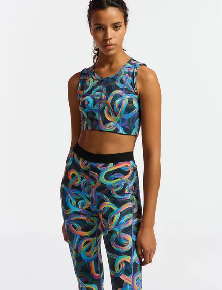 Black abstract printed sports bra - collaboration with UNRUN