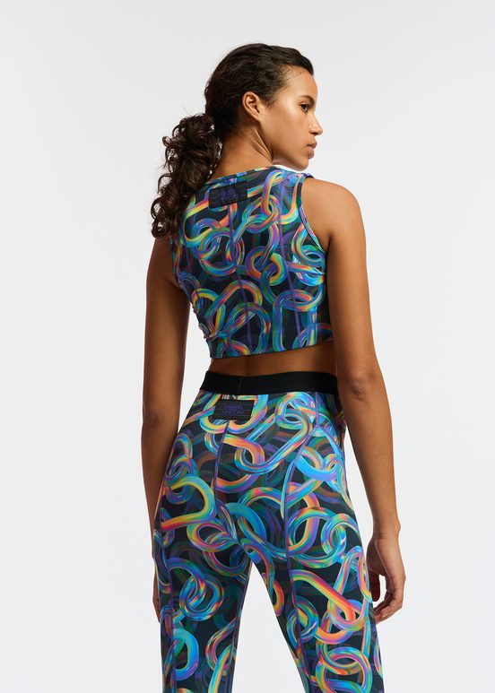 Zwarte sportbeha met abstracte print - samenwerking met UNRUN