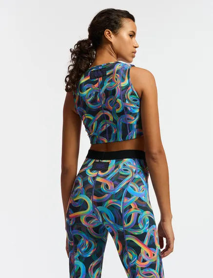 Black abstract printed sports bra - collaboration with UNRUN