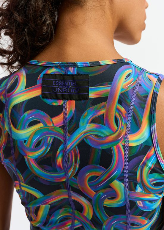 Black abstract printed sports bra - collaboration with UNRUN